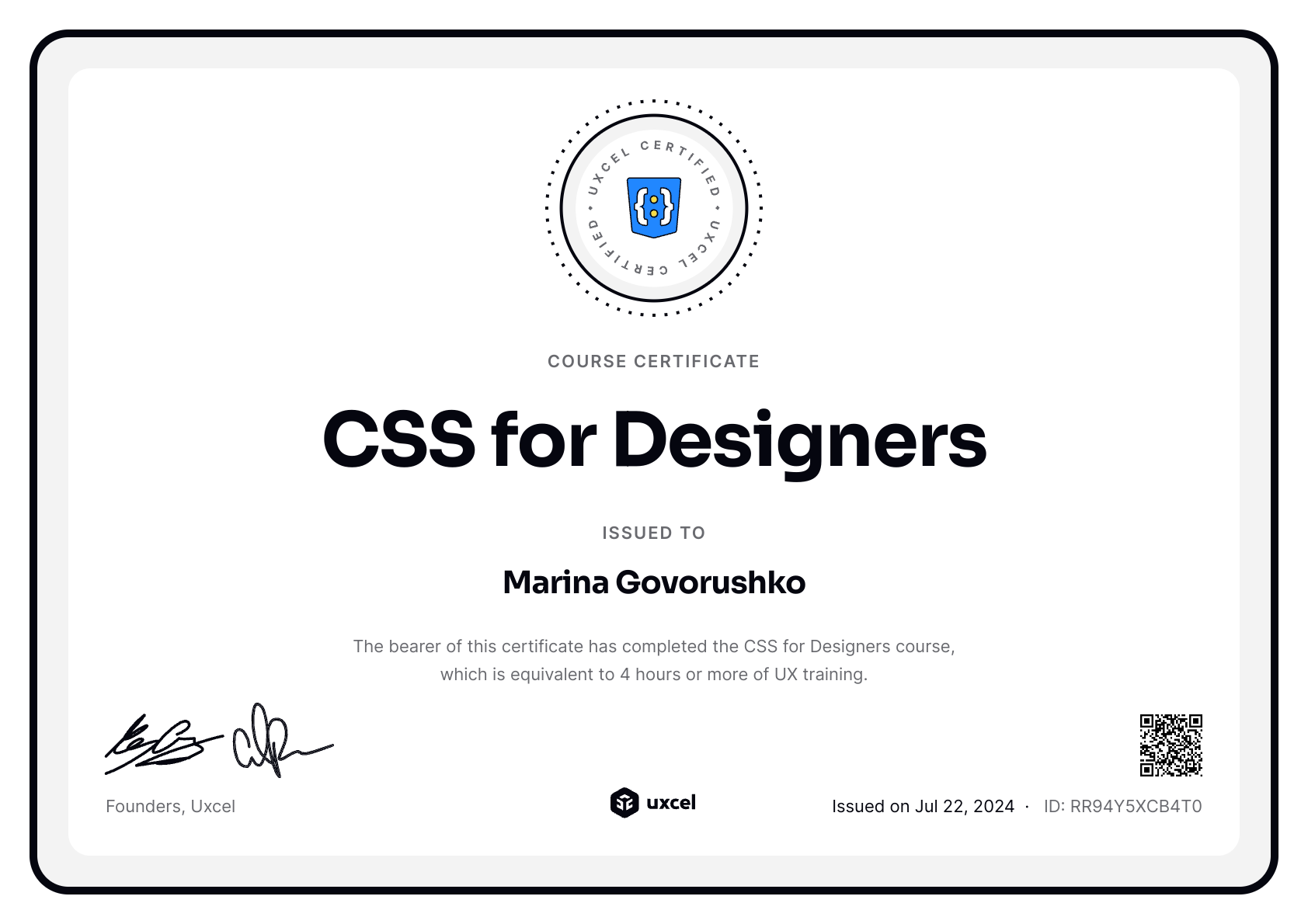 Marina Govorushko's certificate